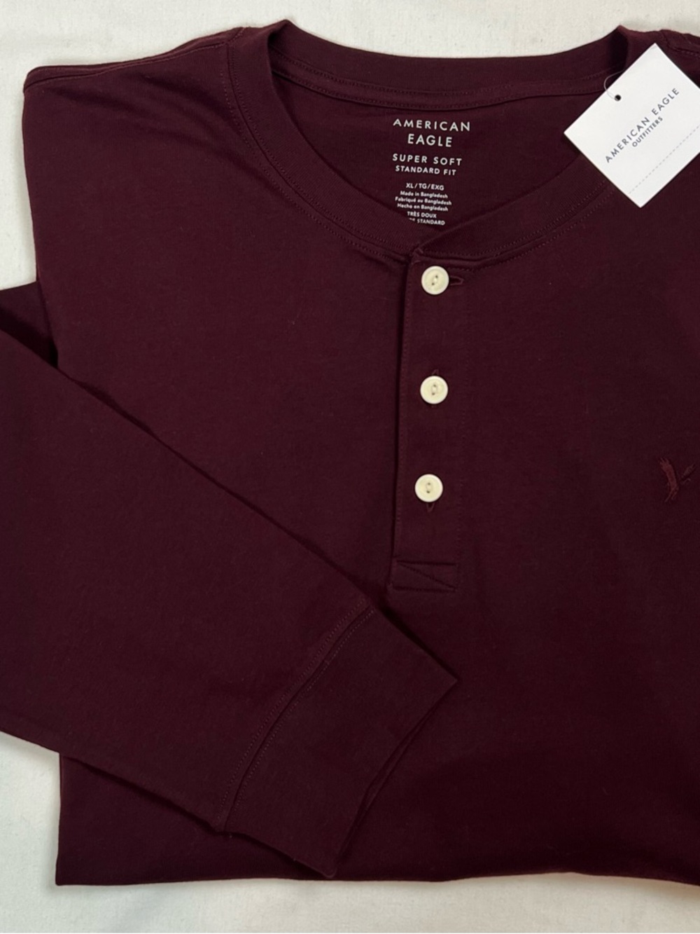 American Eagle Mens Burgundy Super Soft Standard Fit Thermal Long Sleeve Size XL